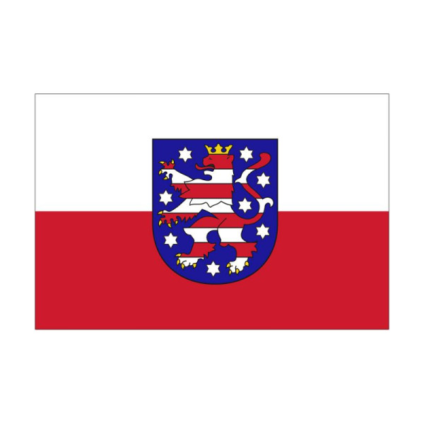 Stein HGS Landesflagge Thüringen, 100 x 150 cm (Querformat), mit Seil und Schlaufe, FlagTop 160 g/m², für Fahnenmasten 6 m, ohne Hohlsaum, 26685