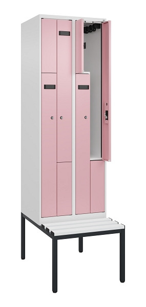 C+P Z-Spind Evolo PLUS, Bank, 4 Fächer, 2120x600x815mm, 9016/3015, Zylinderschloss, Sitzfläche Kunststoff, Sitzbank, 0490537-204 S10099