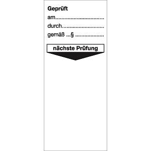 Moedel Grundplakette Geprüft am durch gemäß § nächste Prüfung, Folie, 40x95mm, VE: 10 Stück/Bogen, 54392