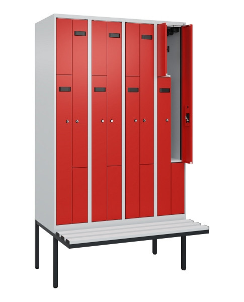 C+P Z-Spind Evolo PLUS, Bank, 8 Fächer, 2120x1200x815mm, 7035/3020, Zylinderschloss, Material Sitzfläche Kunststoff, 0490437-408 S10084