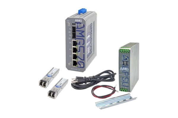 AMG Systems Industrieller 6 Port Managed PoE Switch Kit, 2x SFP-MM-1G-SX05-85, AMG570-4GAT-2S-P120-KM1