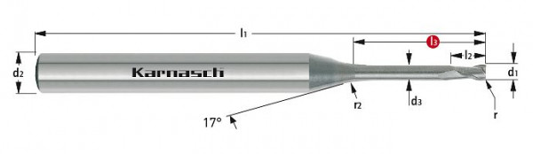 Karnasch VHM-Micro Schaftfräser HSC/HPC d=4,0/r0,30/L3= 15,0 mm poliert, 306212040003015