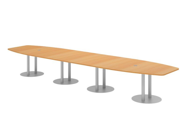 Hammerbacher Konferenztisch KT52S, 520 x 130 cm, Platte: Buche, 25mm dick, mit vier silbernen Säulenfüßen, 7,6/70 cm, Arbeitshöhe 74 cm, VKT52S/6/S