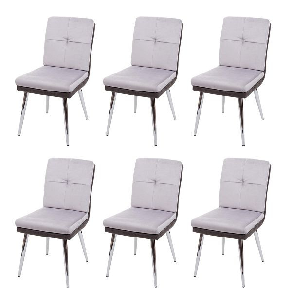 Mendler 6er-Set Esszimmerstuhl HWC-G48, Küchenstuhl Polsterstuhl Lehnstuhl, Kunstleder Samt, grau, 3x71556