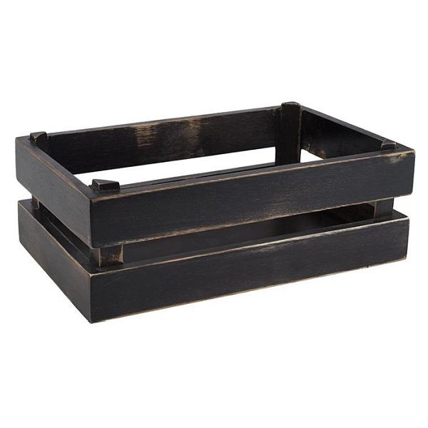 APS Holzbox -SUPERBOX-, 29 x 18,5 cm, Höhe: 10,5 cm, Akazienholz, schwarz, Vintage-Look, passend zu GN 1/4, 11717