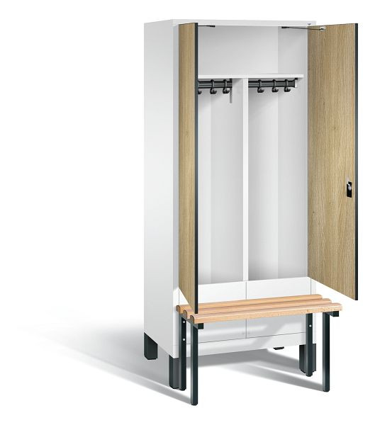 C+P Schwarz-Weiss-Spind Evolo, H1850xB810xT815mm, Farbe: Verkehrsweiß / Dekor Eiche Sereno, 48032-22 S10092