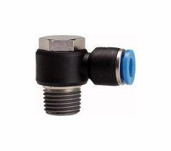 Riegler L-Steckverschraubung mit Außensechskant, drehbar, Außengewinde konisch mit Gewindebeschichtung, 109431