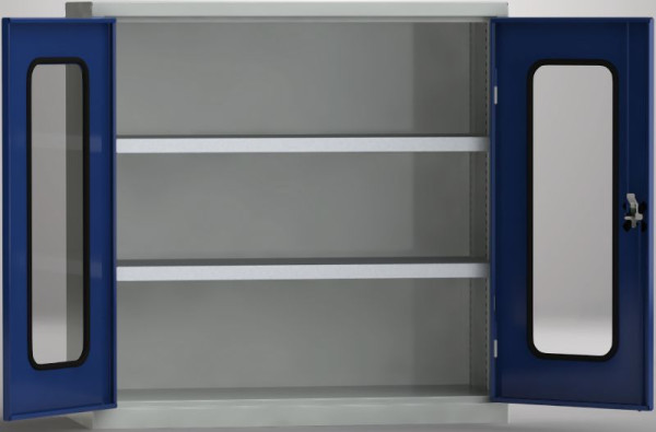 KLW Universalschrank, 1000x1000x430mm, abschließbare Flügeltüren, Acrylglas-Sichtfenster, 2 verstellbare Fachböden (80 kg) verzinkt, 7FN-NF1000FD-0204XRB