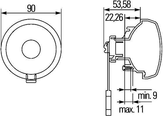 HELLA Halogen-Tagfahrleuchte - 24V - rund - ECE-R87/E4 10215 - glasklar - LED-Lichtfarbe: weiß - 100mm - Blade terminal - beidseitig, 2PT 965 039-171