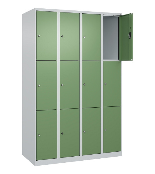C+P Schließfachschrank Evolo PLUS, 12 Fächer, 1850x1200x500mm, 7035/6011, Abteile 4, Abteilbreite 300 mm, 049000-403 S10010
