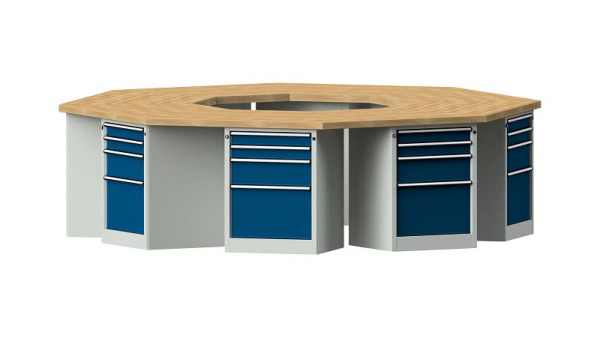 ANKE Werkbänke Gruppenwerkbank, Modell 807 VG, 3266 x 3018 x 900 mm, RAL 7035/5010, BMP 50 mm, 440.722