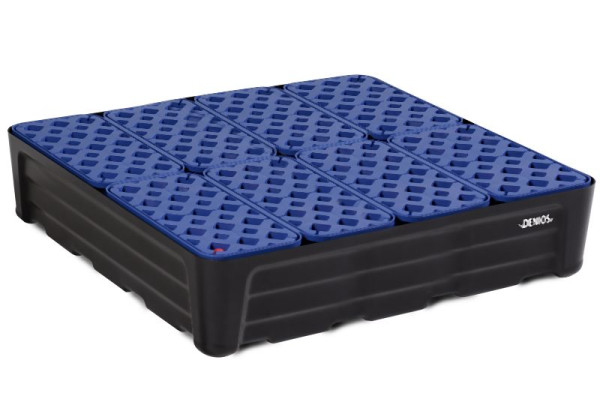 DENIOS Kleingebindewanne aus Polyethylen (PE), 80 Liter Auffangvolumen, 784 x 784 x 185 mm, mit Gitterrost, 328368