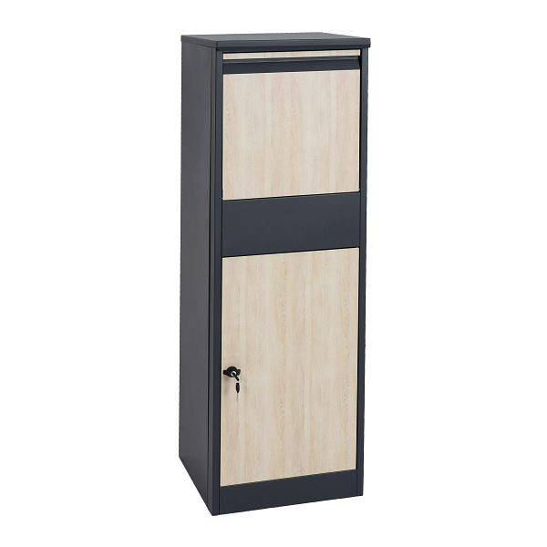 Mendler Paketkasten HWC-G80, Paketbox Standbriefkasten Paketbriefkasten Größe XL, verzinkt anthrazit, Holzoptik hell, 83551