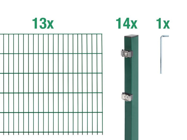 Alberts Doppelstabmattenzaun als 28 teilig Zaun-Komplettset Typ 6/5/6, Höhe: 100 cm, L: 26 m, grün, 648756