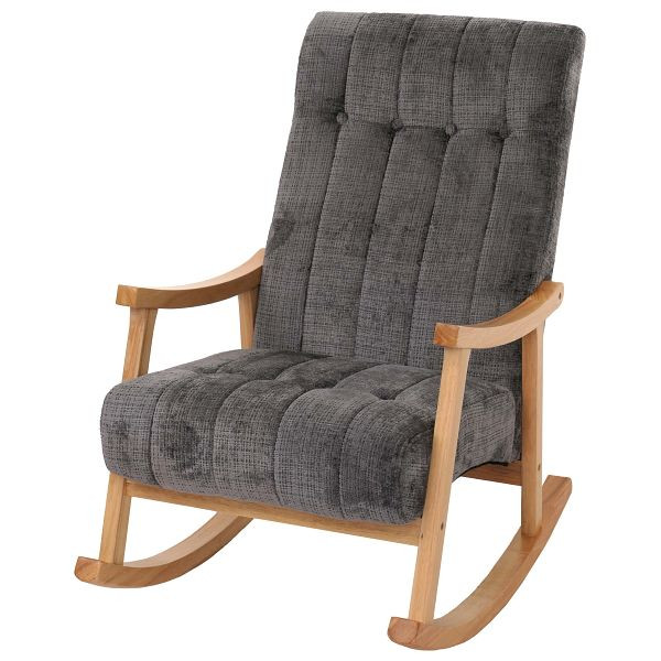 Mendler Schaukelstuhl HWC-K10, Relaxsessel, Holz FSC® Stoff/Textil Chenille (465g/m²), dunkelgrau, Gestell natur, 109335