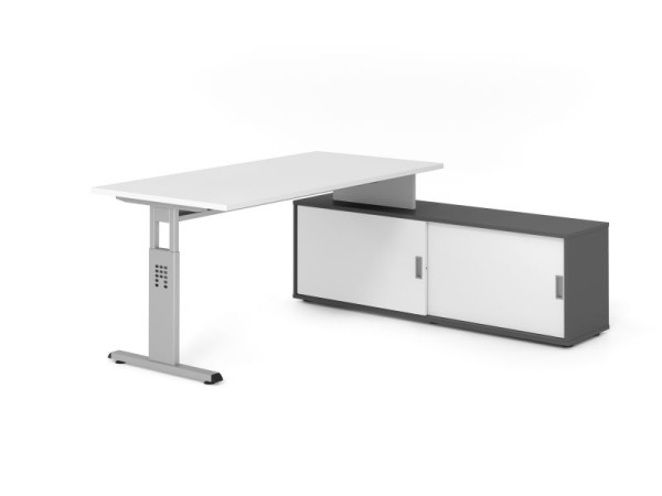 Hammerbacher Aufsatz-Schreibtisch OSE16, 160x80cm, Platte: Weiß, 25mm dick, T-Fuß Gestell Silber, Graphit / Weiß, VOSE16SB/W/S/G/W