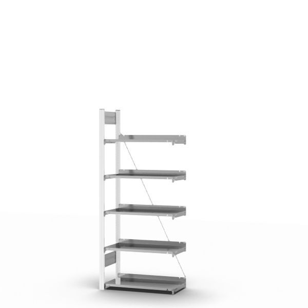 hofe Anbauregal, zerlegt, 5 Böden 1750 x 300 x 750 mm, verzinkt Stützprofile - Verkehrsweiß/RAL 9016, HWA17307EX