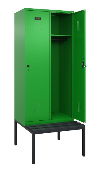 C+P Spind Evolo PLUS, 2 Abteile, 2120x800x815mm, 6037/6037, Haken 4, Drehriegel, Sitzfläche Kunststoff, Sitzbank, 0490507-22 S10080