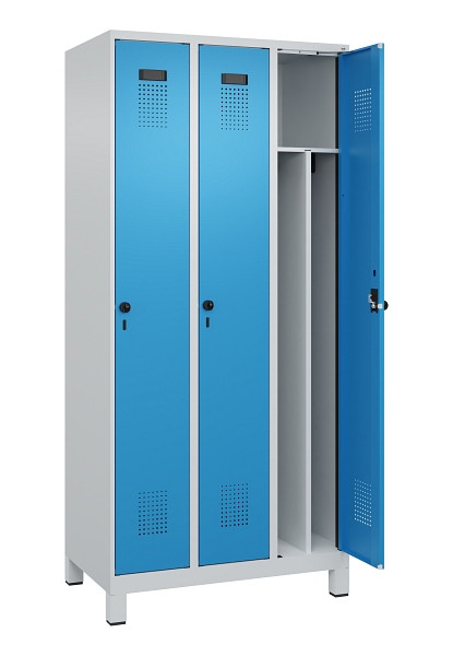 C+P Spind Evolo PLUS, mit Füßen, 3 Abteile, 1950x900x500mm, 7035/5012, Verschluss Drehriegel, 049010-30F S10007