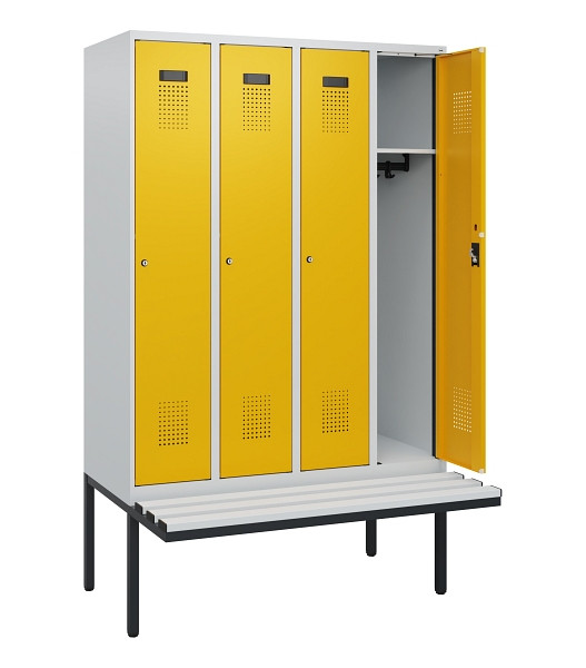 C+P Spind Evolo PLUS, 4 Abteile, 1950x1200x815mm, 7035/1004, Zylinderschloss, Material Sitzfläche Kunststoff, 0490405-40 S10081