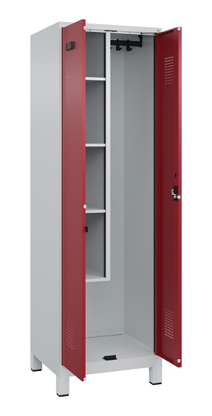C+P Putzmittel-Spind Evolo PLUS, mit Füßen, 2 Abteile, 1950x600x500mm, 7035/300, Frontfarbe RAL 3003 Rubinrot, Zylinderschloss, 049110-00 S10031