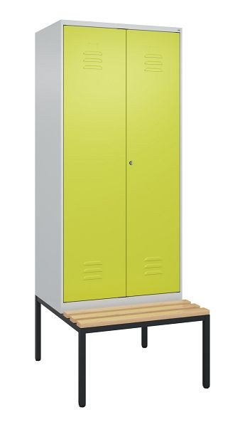 C+P Umkleidespind Classic PLUS SW, 2 Abteile, 2120x800x815mm, 7035/0024, Zylinderschloss, mit untergebauter Sitzbank, Buche-Sitzleisten, 0800527-22 S10054
