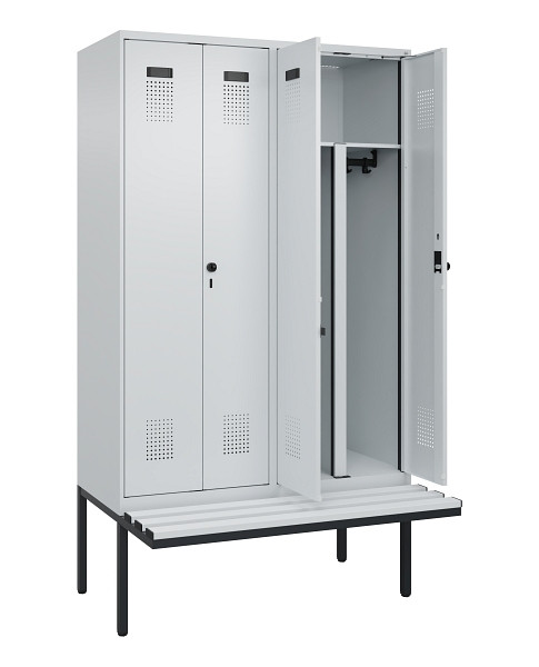C+P PSA Doppel-Spind Evolo PLUS, Bank, 4 Abteile, 2120x1200x815mm, 7035/7035, Drehriegel, Material Sitzfläche Kunststoff, 0490427-40P S10067