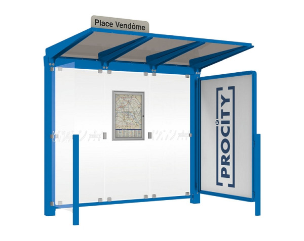 Procity Wartehalle Venedig - 1 Schaukasten 2000 + 1 Seitenverkleidung, Farbe RAL 5010, Maße: Breite 2500 x Höhe 2422 x Tiefe 1520 mm, 529652.5010