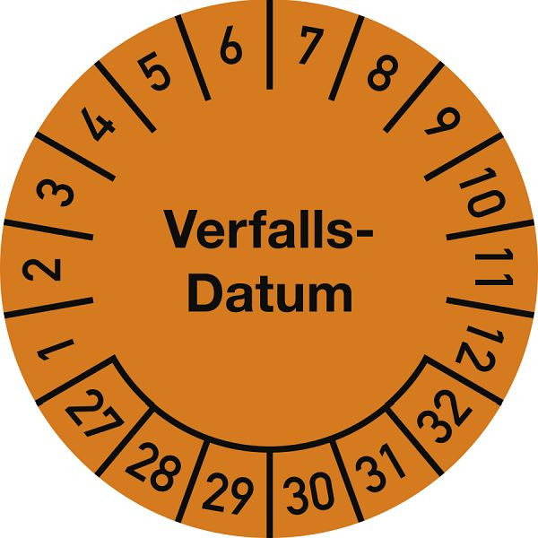 Moedel Prüfplakette Verfalls-Datum 2027-2032, Dokumentenfolie, Ø 25 mm, VE: 10 Stück/Bogen, 108217