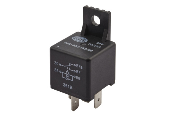 HELLA Relais, Arbeitsstrom, 24V, 5-polig, Wechsler, mit Halter/mit Löschdiode, 4RD 933 332-081