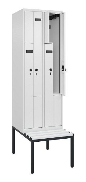 C+P Z-Spind Evolo PLUS, Bank, 4 Fächer, 2120x600x815mm, 9016/9016, Drehriegel, Sitzfläche Kunststoff, Sitzbank, 0490537-204 S10074