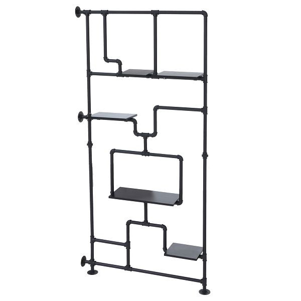 Mendler Raumteiler mit Regal HWC-P10, Wohnregal Ablageregal, Industrial Metall Melamin MVG 203x100x20cm, schwarz, 139619