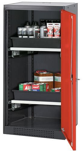 asecos Chemikalienschrank Systema-T CS-52R, Korpus anthrazit, Flügeltüren rot, 2 Tablarauszüge, 208630