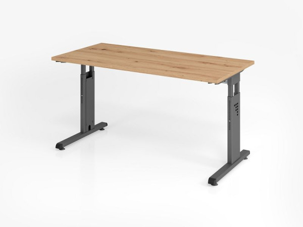 Hammerbacher Schreibtisch OS614, 140 x 67 cm, Platte: Asteiche, 25 mm dick, 2 mm ABS-Kante, Rechteckform, Graphit, VOS614/R/G
