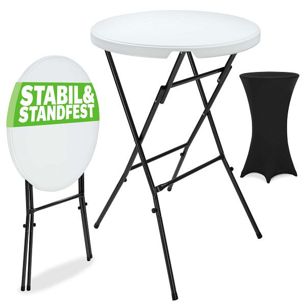 casaria Stehtisch Weiß mit Husse Schwarz Ø72cm klappbar 110cm Höhe, 997612
