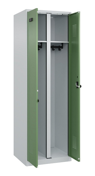 C+P Schwarz-Weiß-Spind Evolo PLUS, 2 Abteile, 1850x600x500mm, 7035/6011, Drehriegel, 049002-20 S10010