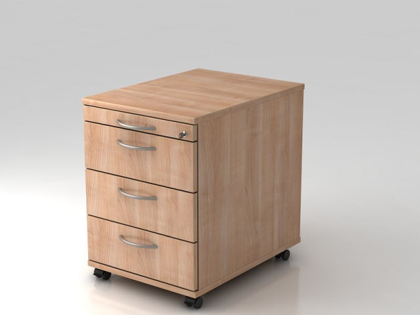 Hammerbacher Rollcontainer 58cm, 3 Schübe, Schloss Bogengriff Nussbaum, 42,8x58x59 cm, 1/3/3/3 HE, VAC30/N/N/BM