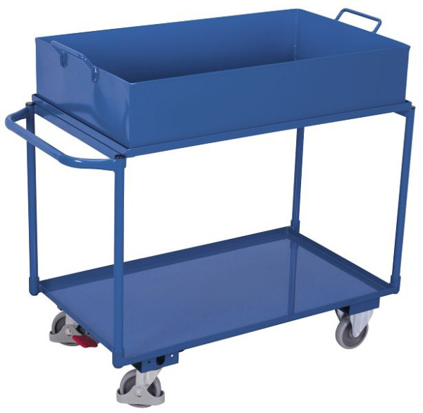 VARIOfit Tischwagen mit 2 Ladeflächen und abnehmbarer Wanne, Ladefläche: 995 x 595 mm, RAL 5010 enzianblau, sw-600.507