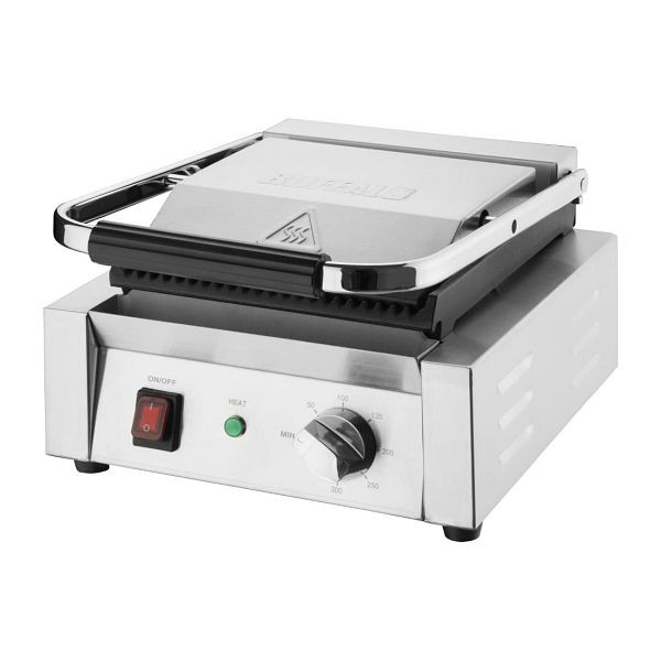 Buffalo Bistro Rillen-Kontaktgrill, Leistung: 1,5kW, Einzelgrill, gerippte obere & untere Platten, CU600