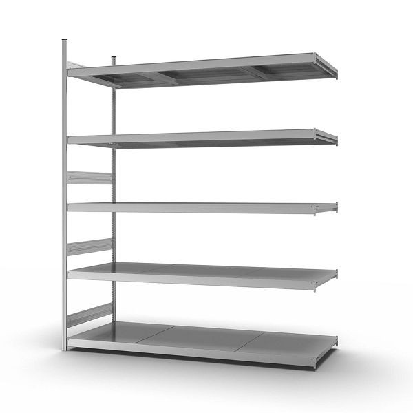 hofe Großfach-Anbauregal, 3000x800x2500 mm, 5 Fachebenen, verzinkt, 350 kg Fachlast, 2000 kg Feldlast, zweiseitige Bedienung, GZA30825B