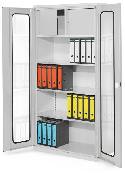Kappes Systemschrank Serie 500 Privatfach, H 1950 x B 1000 x T 500 mm, RAL 7035, Sichtfenstertüren, 3 Fachböden, 1251.04.5013