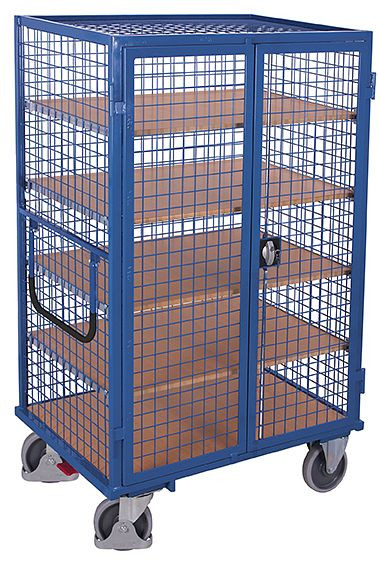 VARIOfit Etagenwagen fest verschweißt, 1.315x830x1.810mm, RAL 5010 enzianblau, Ladefläche: 1.230x760mm, mit Türen aus Drahtgitter, sw-800.987