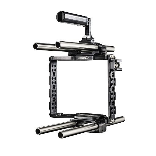Walimex pro Aptaris Cage für Blackmagic Design Cinema Camera 2.5 K und Production Camera 4 K, Handgriff, Blitzschuhadapter, Rods 200, 250 mm, 1020172