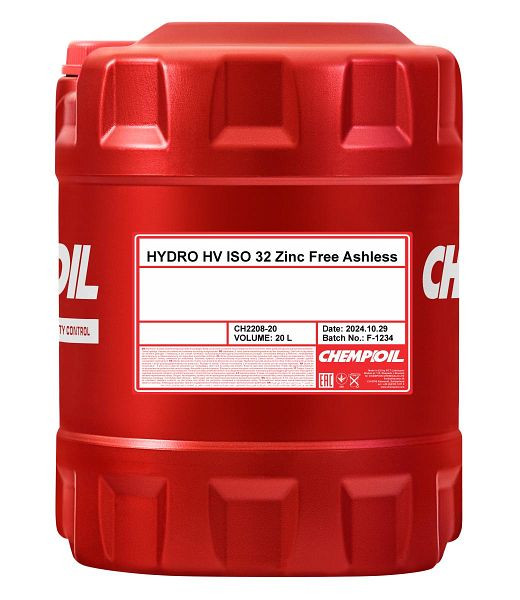 CHEMPIOIL Hydrauliköl 2208 Hydro HV ISO 32 Zinkfrei, VE: 20 l, CH2208-20