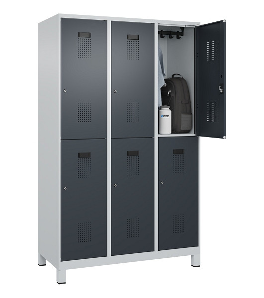 C+P Doppelstöckiger Spind Evolo PLUS, mit Füßen, 6 Fächer, 1950x1200x500mm, 703, Frontfarbe RAL 7016 Anthrazitgrau, Zylinderschloss, 049310-32 S10039