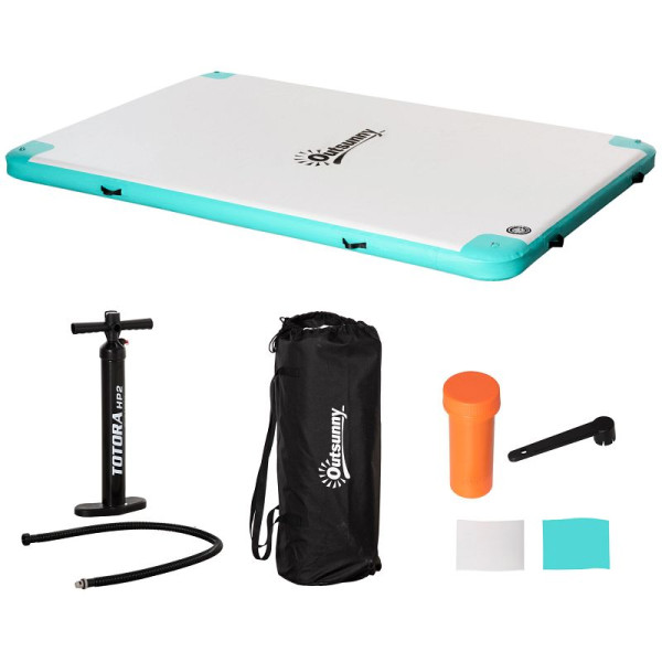 Outsunny Luftmatratze Pool Klappbar Badeinsel Aufblasbare Wasserhängematte Rutschfest Wasser Matratze Pool für Erwachsene Schwimminsel, A34-008