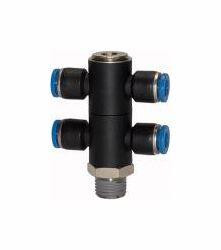 Riegler T-Mehrfachverteiler mit Innensechskant, 4-fach, drehbar, Außengewinde konisch mit Gewindebeschichtung, 109755