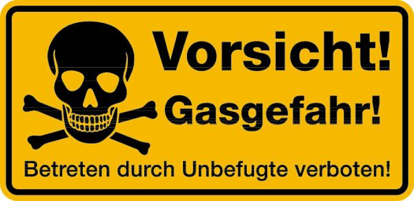 Schilder Klar Betriebsbeschilderung Vorsicht! Gasgefahr, 350x170x0.45 mm Aluminium geprägt, 303/21