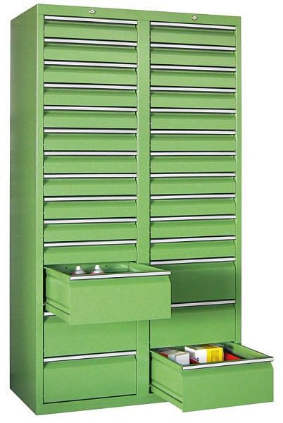 Pavoy Schubladenschrank Rollenführung, 1800/1000/500, Zylinderschloss, 2 Reihen, 6x100, 14x200, 43434-100-007-910118