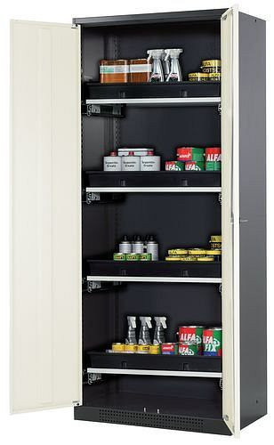 asecos Chemikalienschrank Systema-T CS-84, Korpus anthrazit, Flügeltüren weiß, 4 Tablarauszüge, 208902